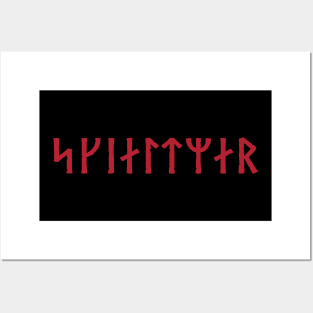 viking shieldmaiden norse futhark runes red Posters and Art